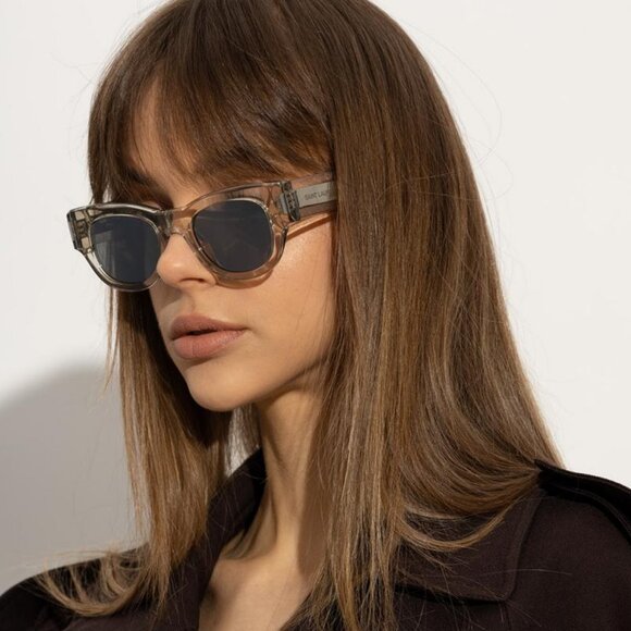 NEW SL573 003 SAINT LAURENT SUNGLASSES BEIGE SQUARE WOMEN EYEWEAR - Picture 3 of 4